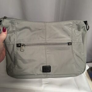 The Sak Esperato Hobo Nylon Crossbody Bag Purse Gray Black Adjustable Strap